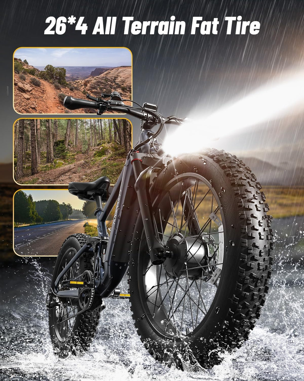 PUCKIPUPPY Dual Motor Electric Bike for Adults 1600W, 48V 20AH Battery with Torque Sensor, Full Suspension, 26' Fat Tire, 28MPH, 8 Speed Mountain Electric Bicycle, 80 Mile Range, Golden Retriever Pro