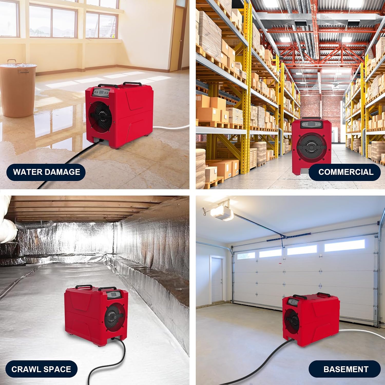 Mounto 150 Pints Compact Commercial Dehumidifier, LGR Technology, Built-in Pump, ETL Certified, Ideal for Large Spaces, Water Damage Restoration, Industrial Use (Red)