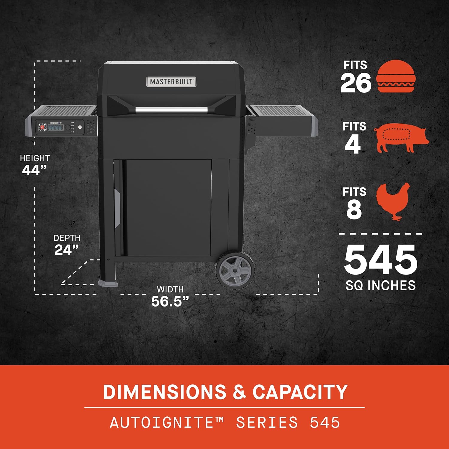 Masterbuilt AutoIgnite 545 Digital Charcoal Grill and Smoker Combo for Easy Grilling, Digital Control, App, Sear Plate, Mini Hopper and 545 BBQ Cooking Square In. in Black