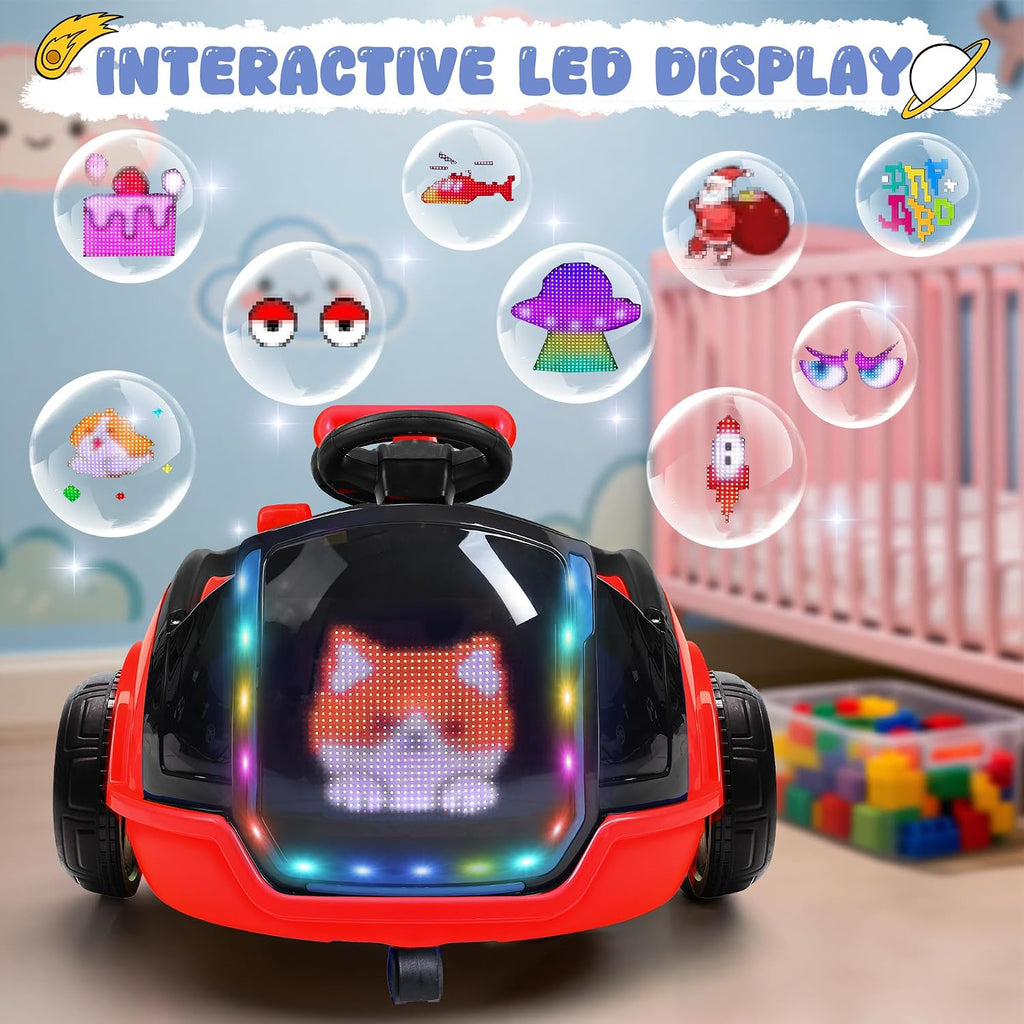 ANPABO 3-in-1 Electric Push Ride On Car, 12V Kids Ride On Toy w/Remote Control, 360° Spin, LED Display, 5-Point Safety Belt, Colorful LED Light, Music Player, Push Car for Toddler Ages 1-3 (Red)