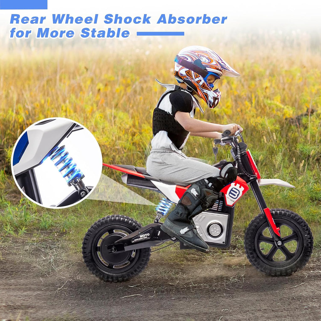 WEEROCK 24V Kids Electric Motorcycle 5+ Years Old, Child Ride On Electric Dirt Bike, Rear Shock Absorber, LED Breath Lamp, Bluetooth for Boys Girls Children Electria Toy Gift, Red