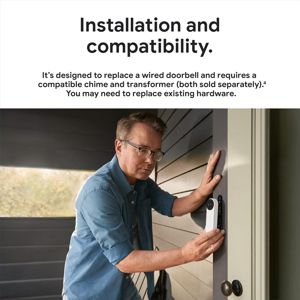 Google Nest Doorbell (Wired, 2nd Gen) - Wired Video Doorbell Camera - Doorbell Security Camera - Snow