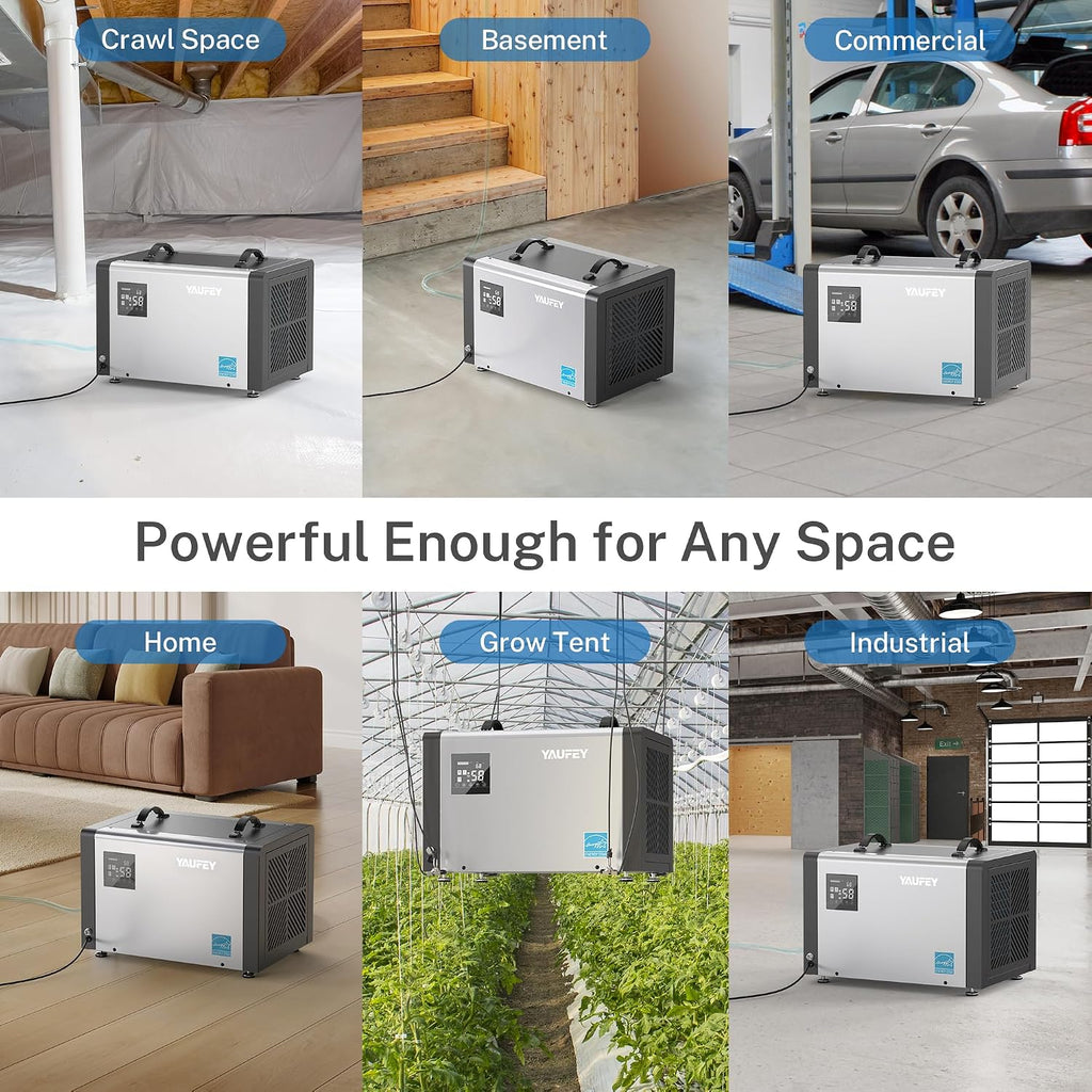 Yaufey 70 Pints Energy Star Commercial Dehumidifier with Pump for 5000 Sq. Ft. Crawl Space, Basement, Industrial, 10-90% RH Humidity Control, 24/7 Continuous Drainage, TUV Certified, 5-Year Coverage