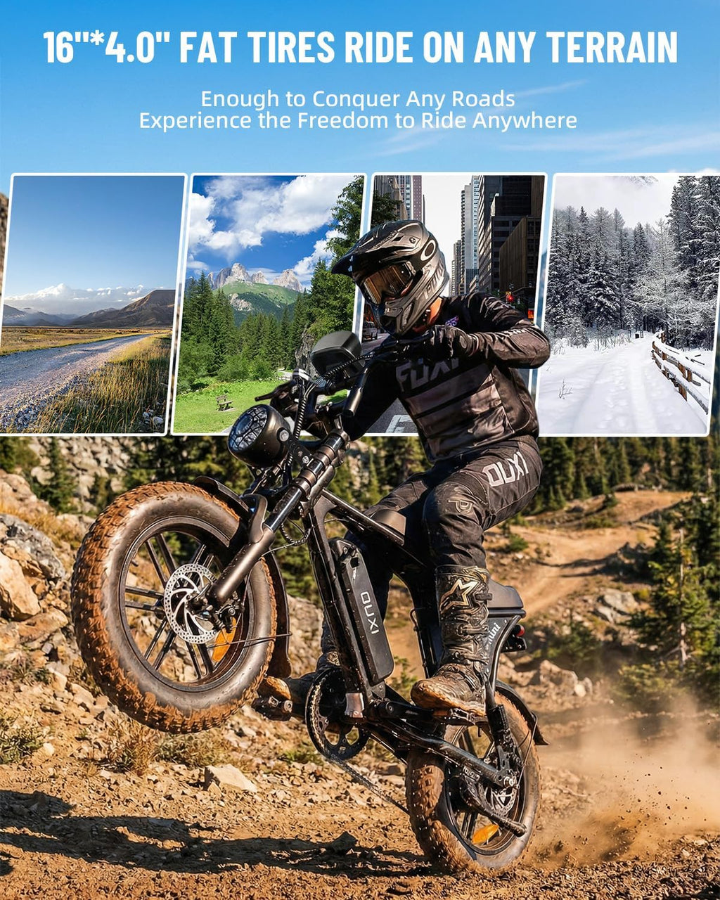 OUXI V8 Series Electric Bike for Adults, Ebike Peak 500W/1000W, 20/31 MPH, 10.4/15/30 AH Removable Battery, 16''/20' Fat Tire Electric Bike, 7-Speed Gear Electric Bicycles, Dual Disc Brakes