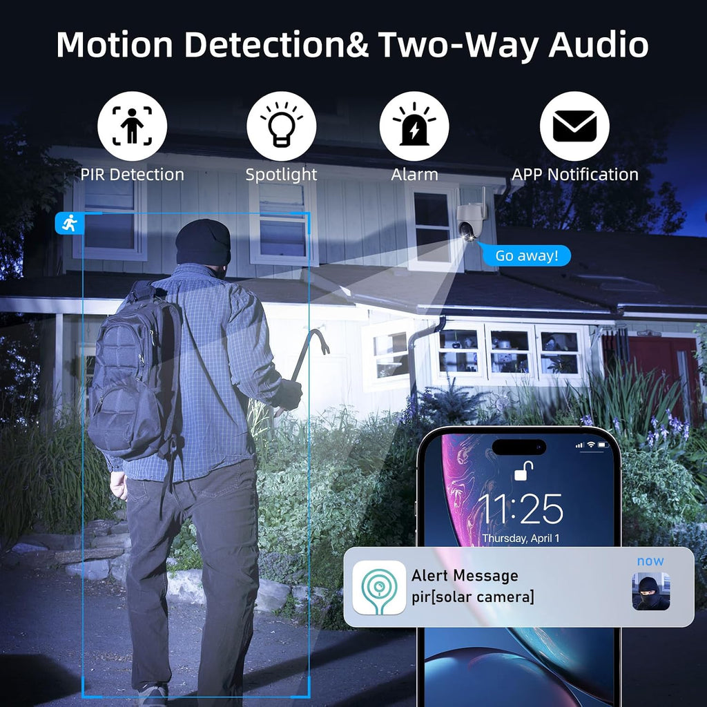 4G LTE Cellular Solar Security Camera, No WiFi Security Camera, 360° View, 2K Night Vision, PIR Detection, 2 Way Audio, Motion Alerts, Built in SIM Card, Support Verizon/AT&T/T-Mobile (4-Cam Pack)