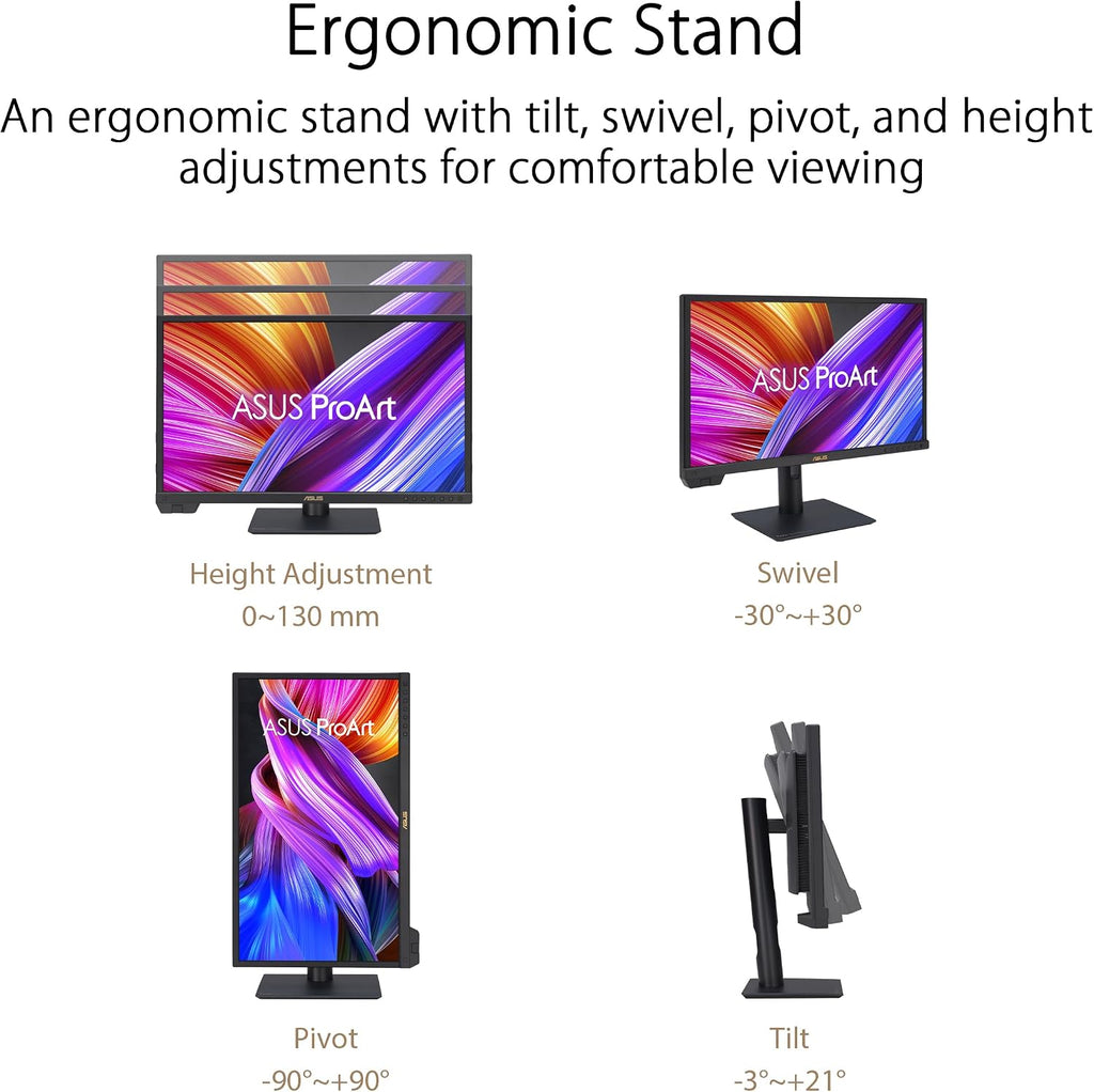 ASUS ProArt Display 24' 4K 12G-SDI HLG Professional Monitor (PA24US) - IPS, UHD (3840 x 2160), 99% Adobe RGB, 95% DCI-P3, ΔE < 1, USB-C, Built-in Motorized Colorimeter, Calman Ready, 3 Year Warranty