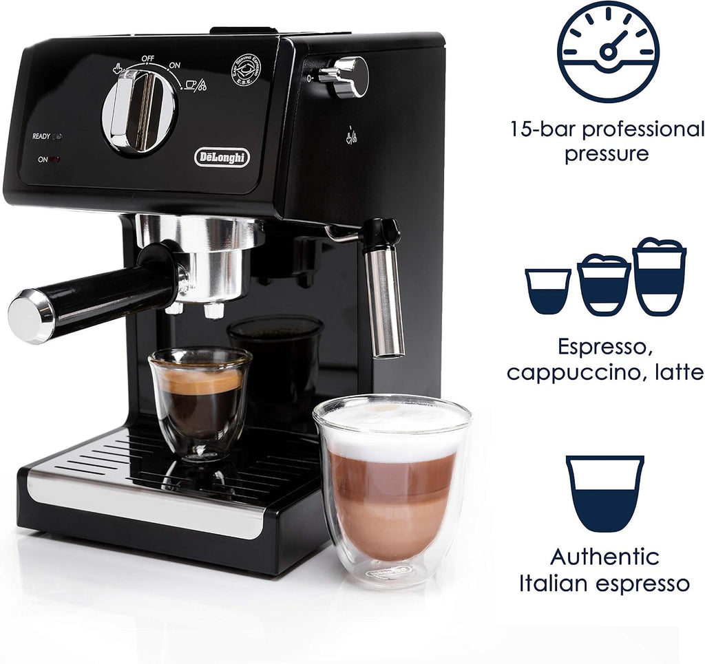 De'Longhi ECP3120 15 Bar Espresso Machine with Advanced Cappuccino System, 9.6 x 7.2 x 11.9 inches, Black/Stainless Steel