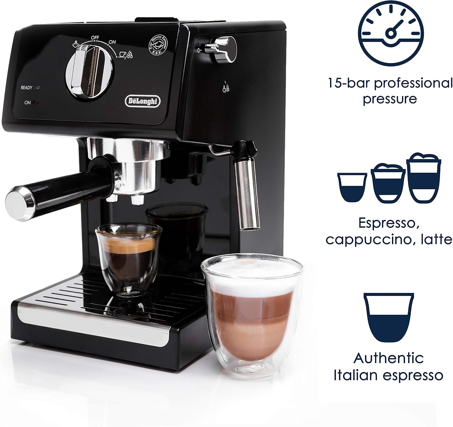 De'Longhi ECP3120 15 Bar Espresso Machine with Advanced Cappuccino System, 9.6 x 7.2 x 11.9 inches, Black/Stainless Steel