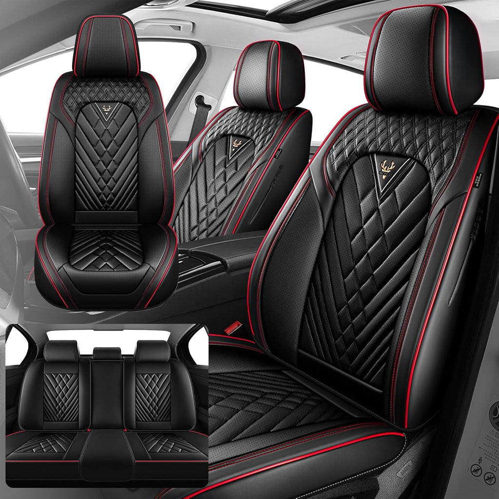 Fit for Ford Explorer 2000-2026 Seat Covers, Fashion Sport Seat Cover with Waterproof Leather, Airbag Safe Design Seat Protector (2 Front Seat Standard, Black Red)