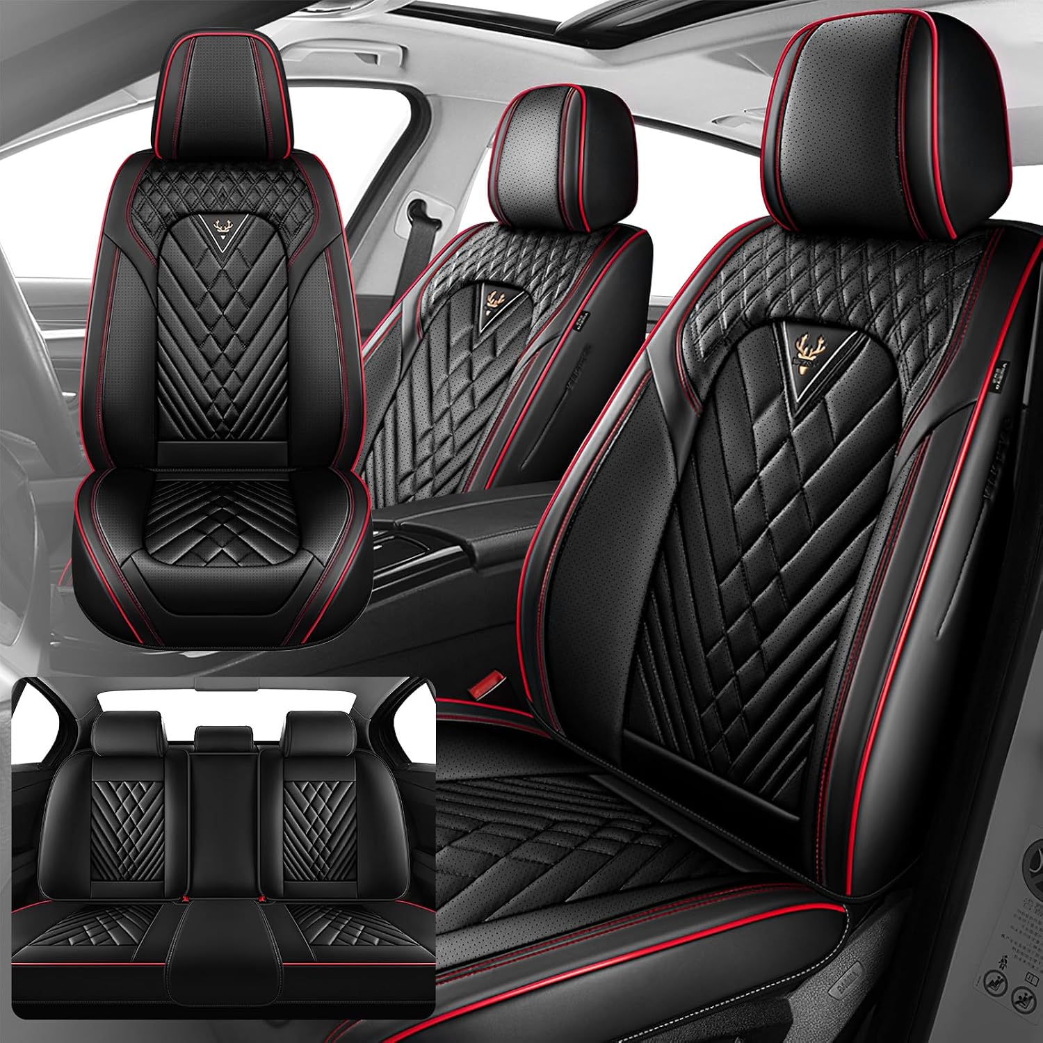 Fit for Ford Explorer 2000-2026 Seat Covers, Fashion Sport Seat Cover with Waterproof Leather, Airbag Safe Design Seat Protector (2 Front Seat Standard, Black Red)