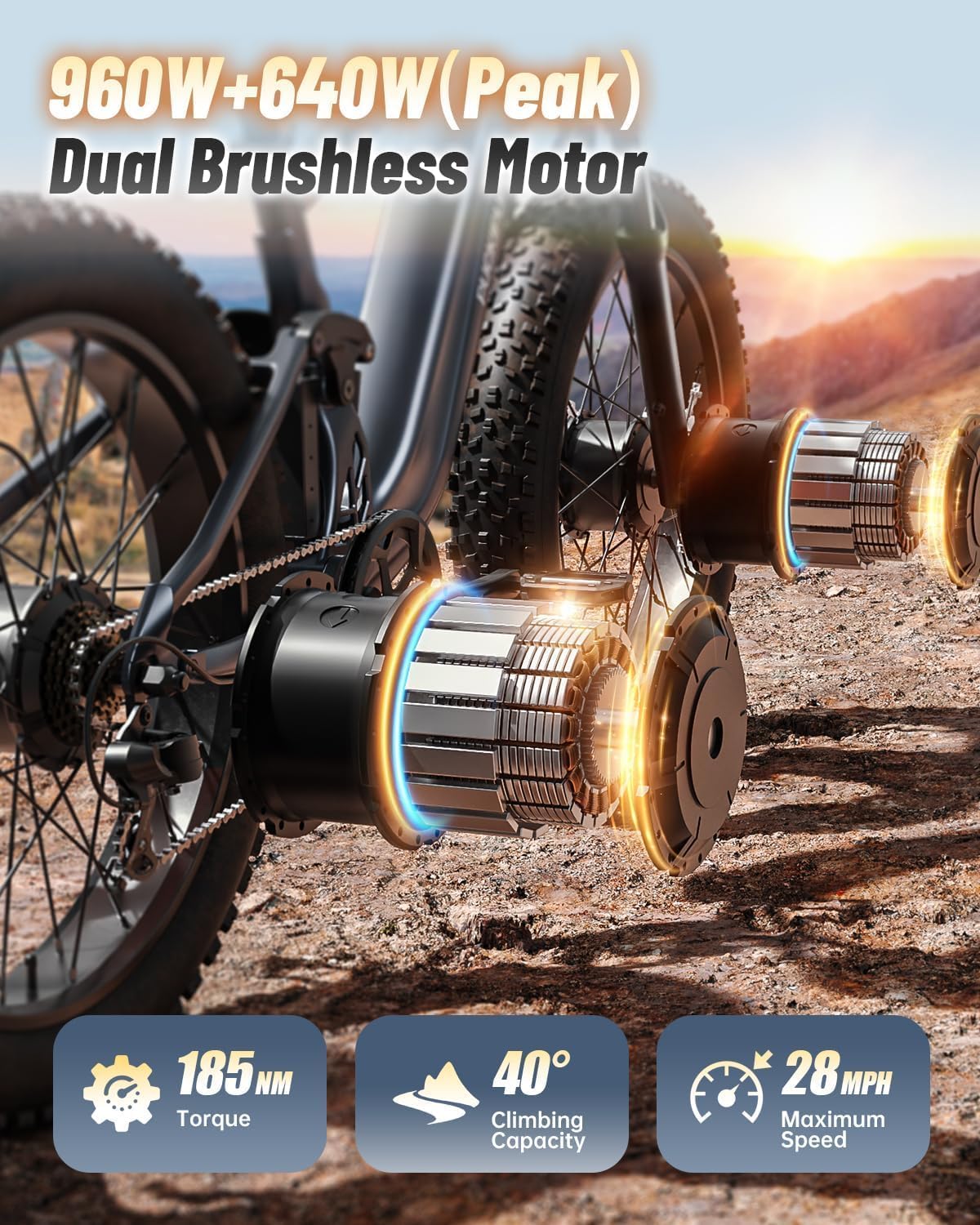 PUCKIPUPPY Dual Motor Electric Bike for Adults 1600W, 48V 20AH Battery with Torque Sensor, Full Suspension, 26' Fat Tire, 28MPH, 8 Speed Mountain Electric Bicycle, 80 Mile Range, Golden Retriever Pro