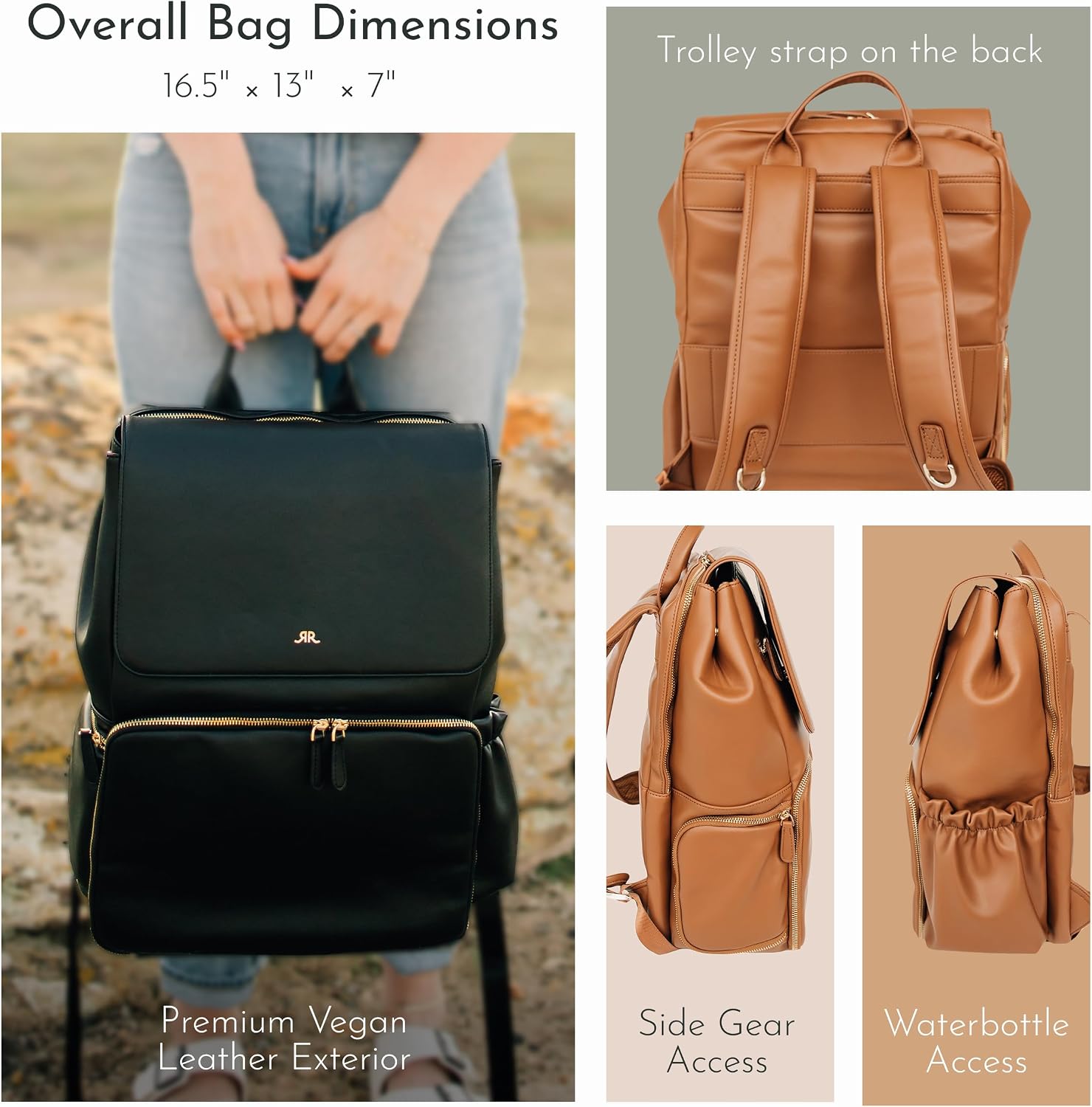 Ruby Camera Backpack – Sleek, Durable Vegan Leather Bag with Gear Dividers, Laptop Compartment, and Side Access for Cameras & Gear, Black