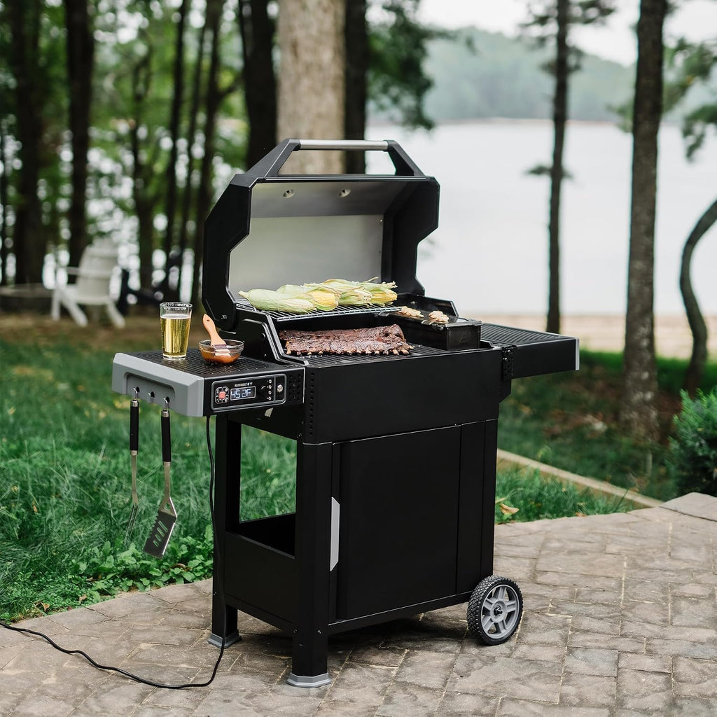 Masterbuilt AutoIgnite 545 Digital Charcoal Grill and Smoker Combo for Easy Grilling, Digital Control, App, Sear Plate, Mini Hopper and 545 BBQ Cooking Square In. in Black