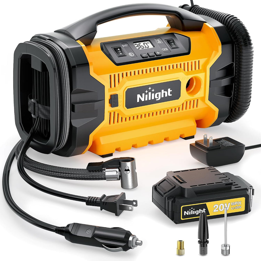 Nilight Portable Air Compressor Tire Inflator 3 Power Sources Pump 160PSI Dual Powerful Motors Fast Inflate Auto Shutoff for Cars & Inflatables Inflation/Deflation