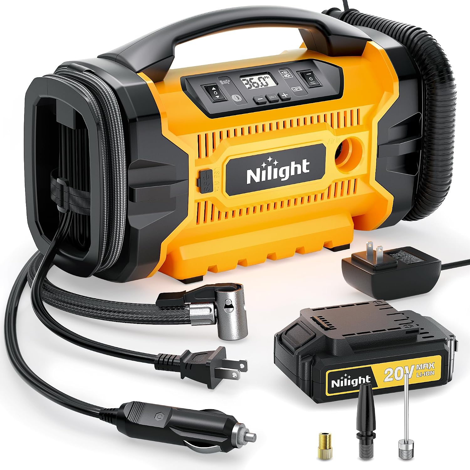 Nilight Portable Air Compressor Tire Inflator 3 Power Sources Pump 160PSI Dual Powerful Motors Fast Inflate Auto Shutoff for Cars & Inflatables Inflation/Deflation