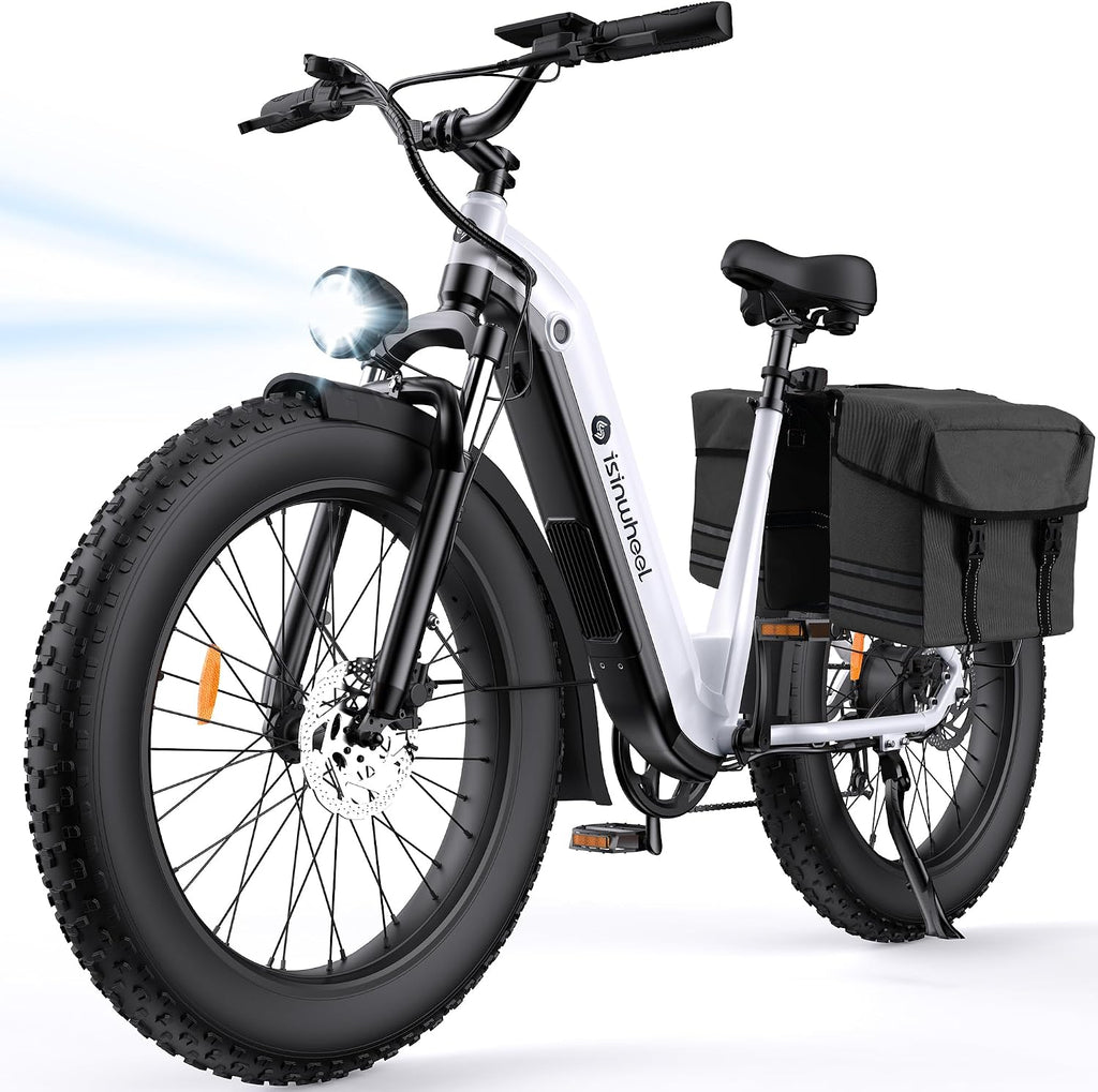 isinwheel Electric Bike for Adults,1500W Peak Motor Hydraulic Brake Electric Dirt Bike, 28MPH 105Miles (PAS) Ebikes for Adults with 48V 13AH/18AH Battery,26' Step-Thru Fat Tire Full Suspension EBike