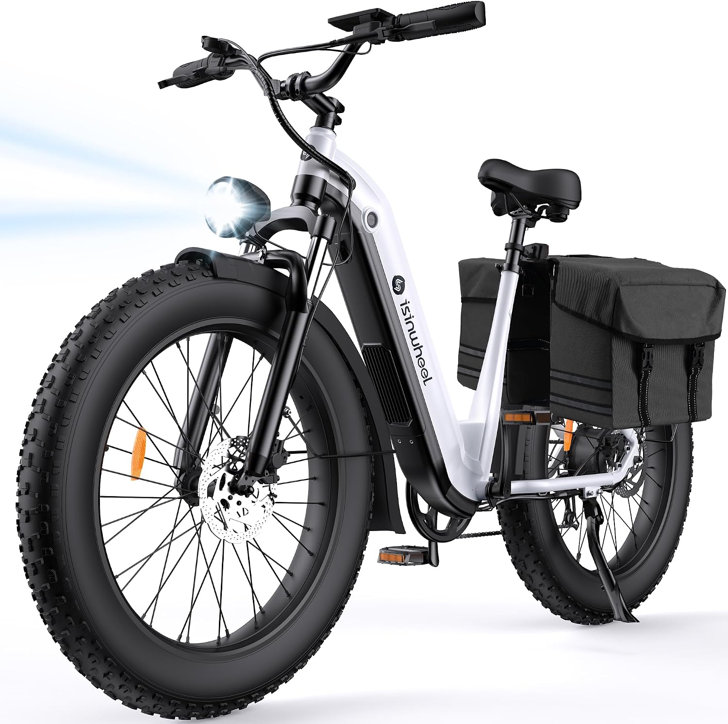 isinwheel Electric Bike for Adults,1500W Peak Motor Hydraulic Brake Electric Dirt Bike, 28MPH 105Miles (PAS) Ebikes for Adults with 48V 13AH/18AH Battery,26' Step-Thru Fat Tire Full Suspension EBike