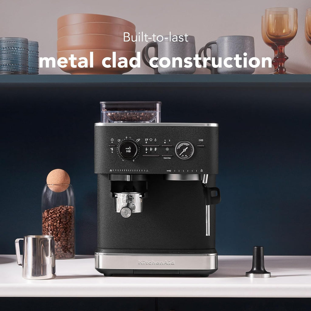 KitchenAid Semi Automatic Espresso Machine with Burr Grinder, 2.5L, Cast Iron Black, KES6551BK