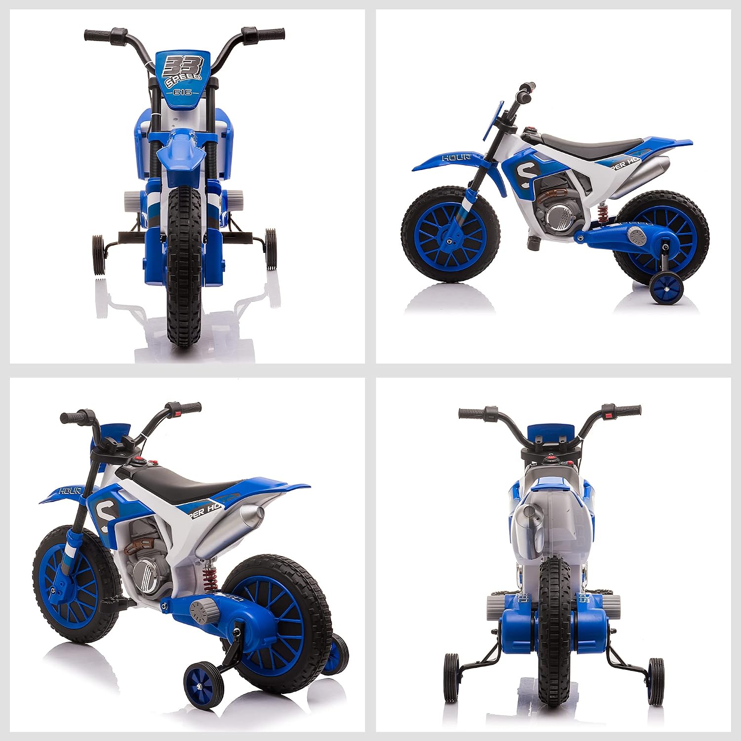 Aosom 12V Kids Motorcycle w/Treaded Tires, 5mph Top Speed Electric Bike for Kids, Ride On Motorcycle w/Training Wheels, Battery Charger, Spring Suspension, Blue