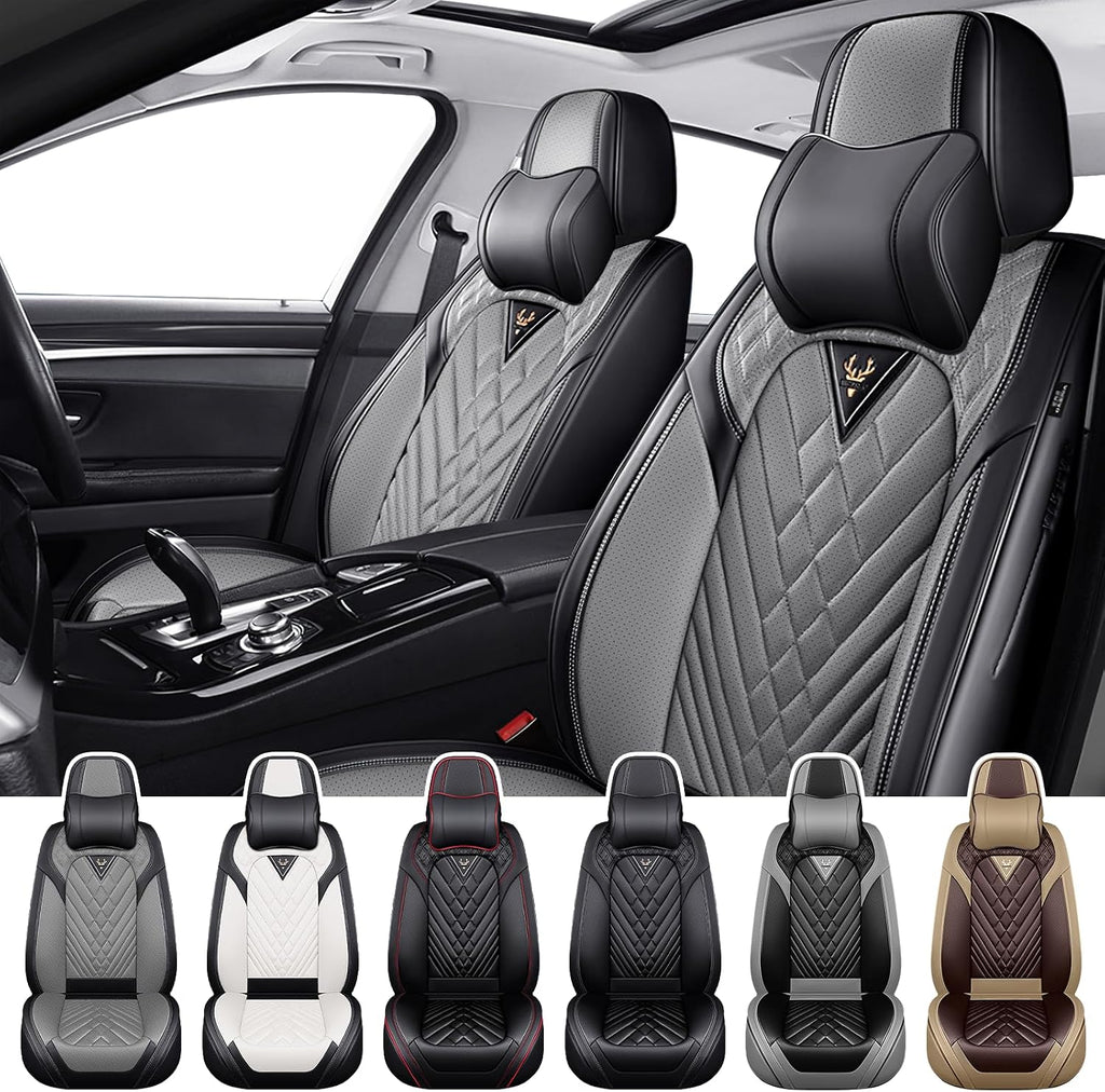 Car Seat Covers for Toyota C-HR 2018-2022, Waterproof Nappa Leather Front Seat Cover with Headrests, Anti-Slip and Comfortable Automotive Seat Protector&Accessories(Black Gray)