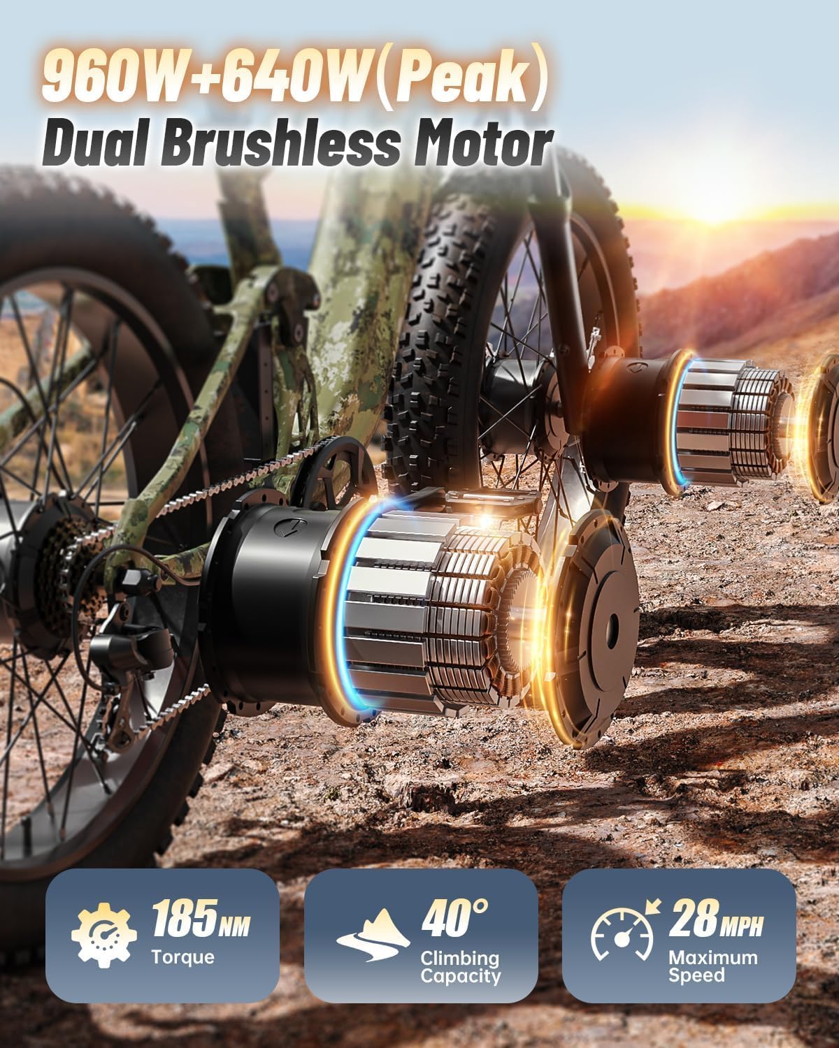 PUCKIPUPPY Dual Motor Electric Bike for Adults 1600W, 48V 20AH Battery with Torque Sensor, Full Suspension, 26' Fat Tire, 28MPH, 8 Speed Mountain Electric Bicycle, 80 Mile Range, Golden Retriever Pro