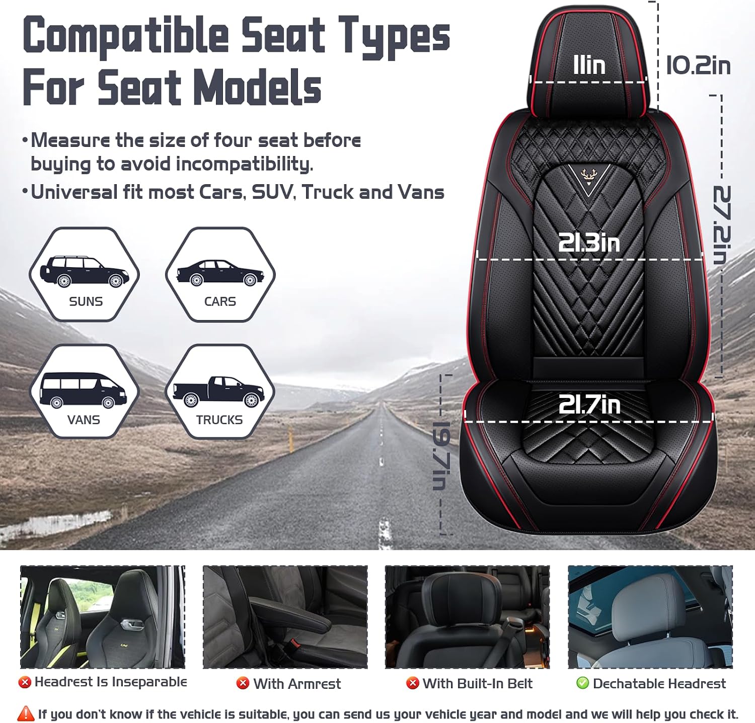 for Nissan Titan Car Seat Covers 2004-2026, Waterproof Nappa Leather Front Seat Cover, Anti-Slip and Comfortable Automotive Seat Protector&Accessories(Black Red)