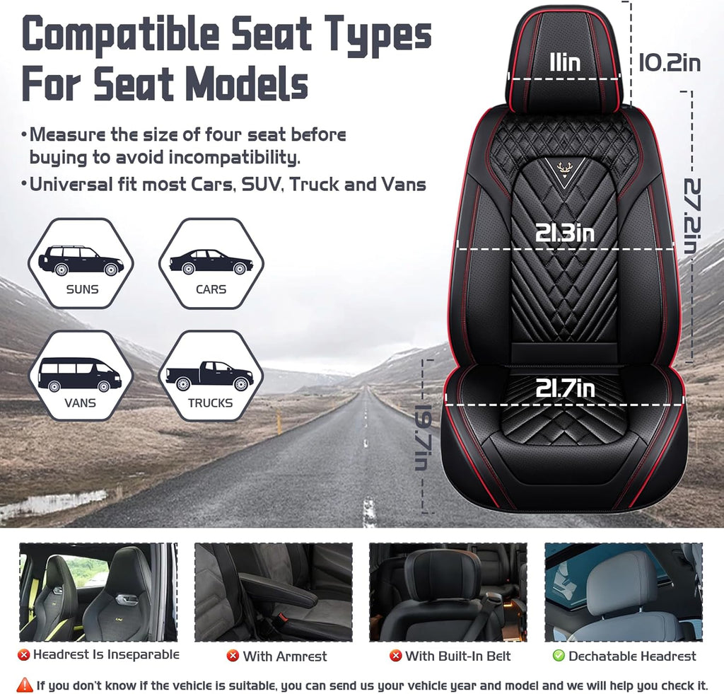 Car Seat Covers for Toyota Camry 2000-2026, Waterproof Nappa Leather Front Seat Cover with Headrests, Anti-Slip and Comfortable Automotive Seat Protector&Accessories(Black Red)