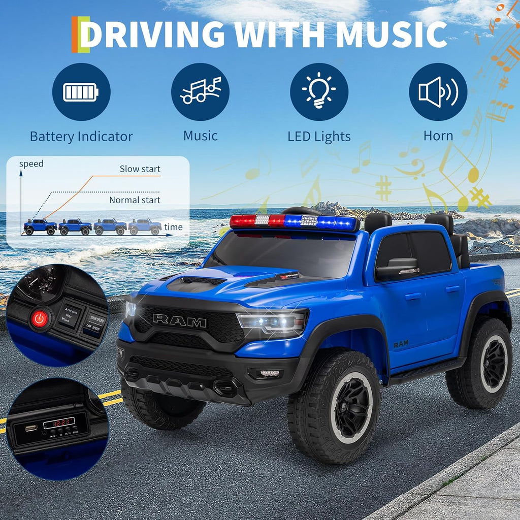 Garvee Ride On Car, Licensed RAM 12V Kids Ride On Police Car with Remote Control, Electric Pickup Truck for Toddlers, 3 Speeds, Spring Suspension, LED Lights & Parent Safety Lock