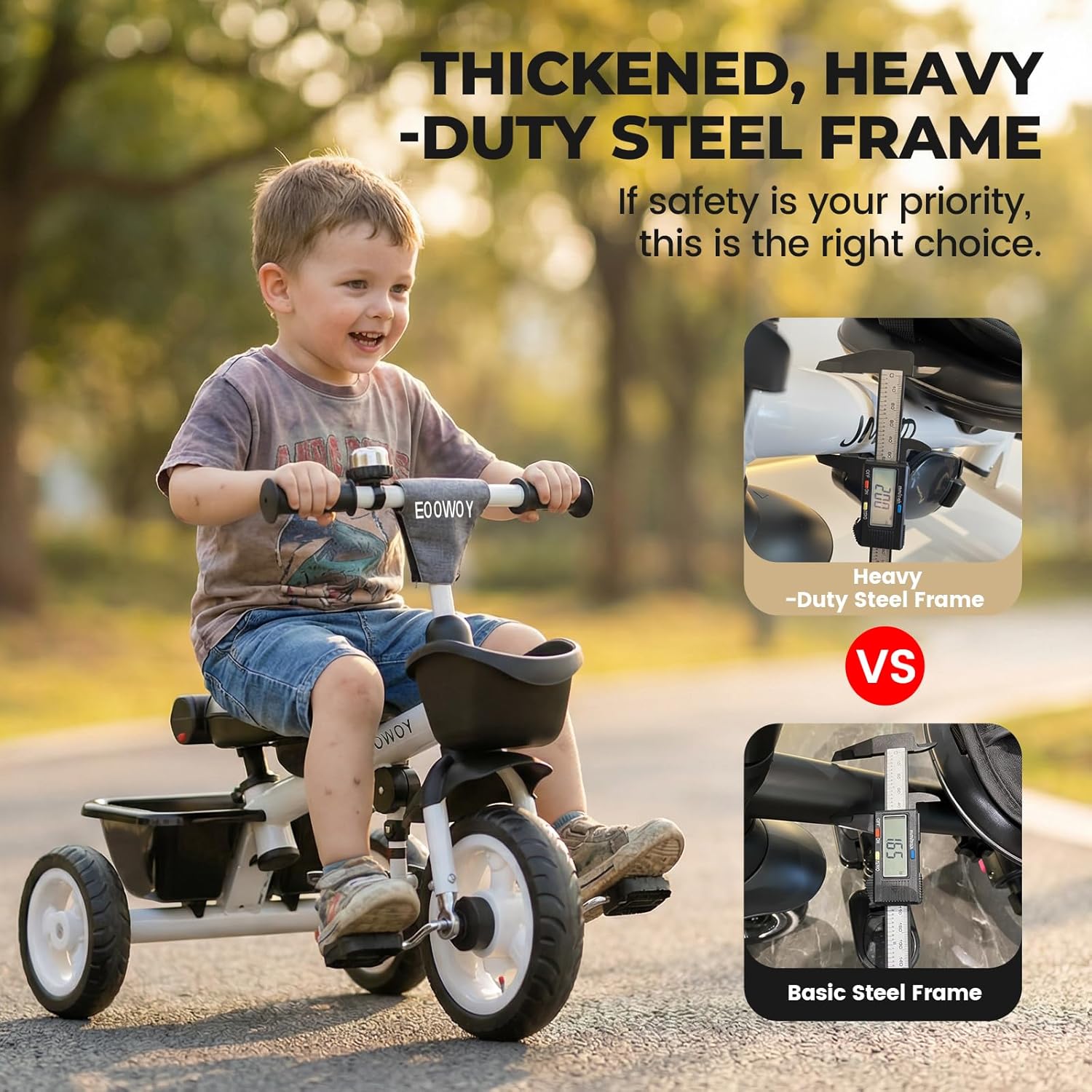 EOOWOY Toddler Tricycle with Push Handle, 7 in 1 Stroller Trike with 360° Swivel Seat, Reclining Backrest, All-Terrain Wheels, Dual Brakes, Canopy & Storage, Gift for Kids 18 Months to 5 Years, Gray