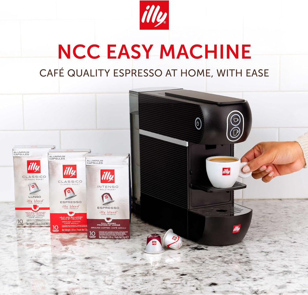 illy Easy Espresso Machine, Single Serve Coffee Machine for Nespresso Original Line Capsules, Single Cup Espresso Maker (Black)
