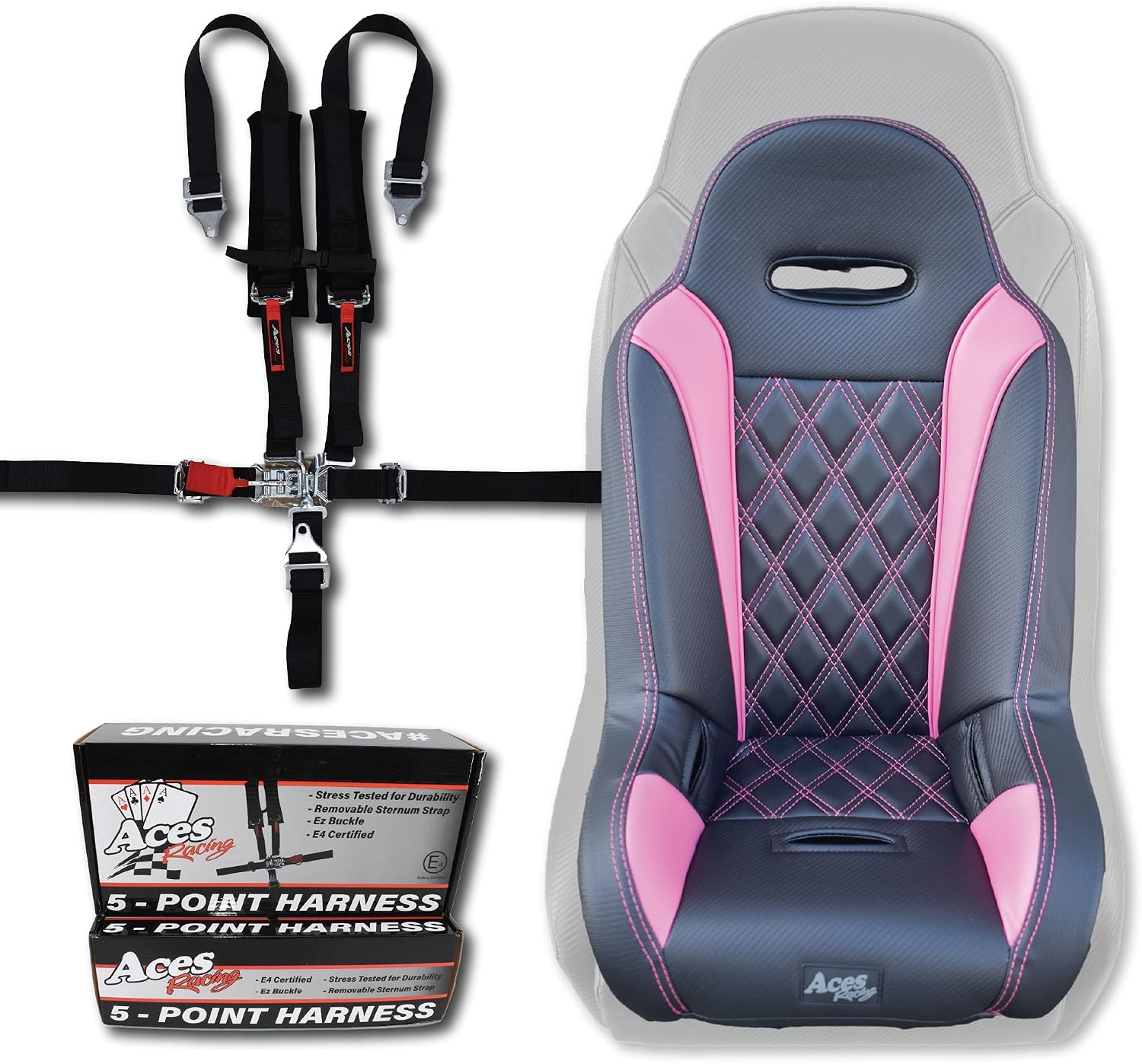 UTV Junior Pink Seat - Black 5 Point Harness (Fits Stock & Aftermarket Seats)
