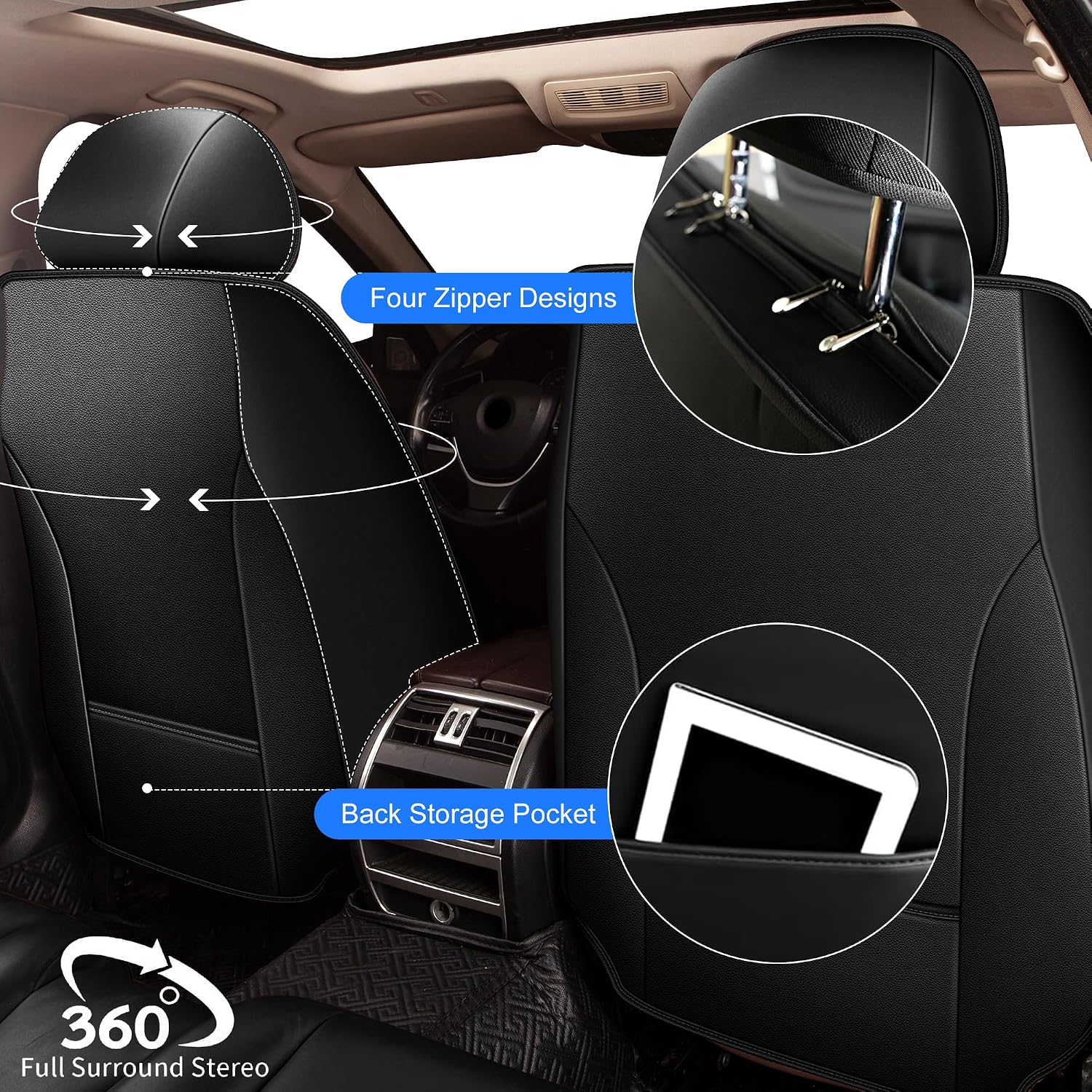 Seat Covers Compatible with Chevrolet Chevy Equinox 2007-2025 2026 Front Seat Cover for Car, Premium Luxury Faux Leather Seat Protector Seat Cushion (Black&Grey)
