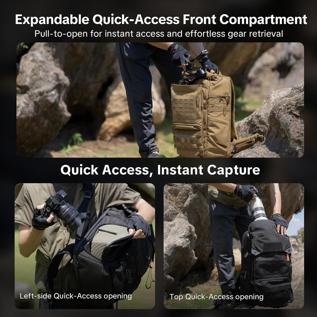 PGYTECH OneMo TAC 35L Tactical Camera Backpack, Waterproof DSLR/SLR/Mirrorless Photography Camera Bag with 15.6' Laptop Sleeve, Tripod Holder & Rain Cover (Dark Night Camo)