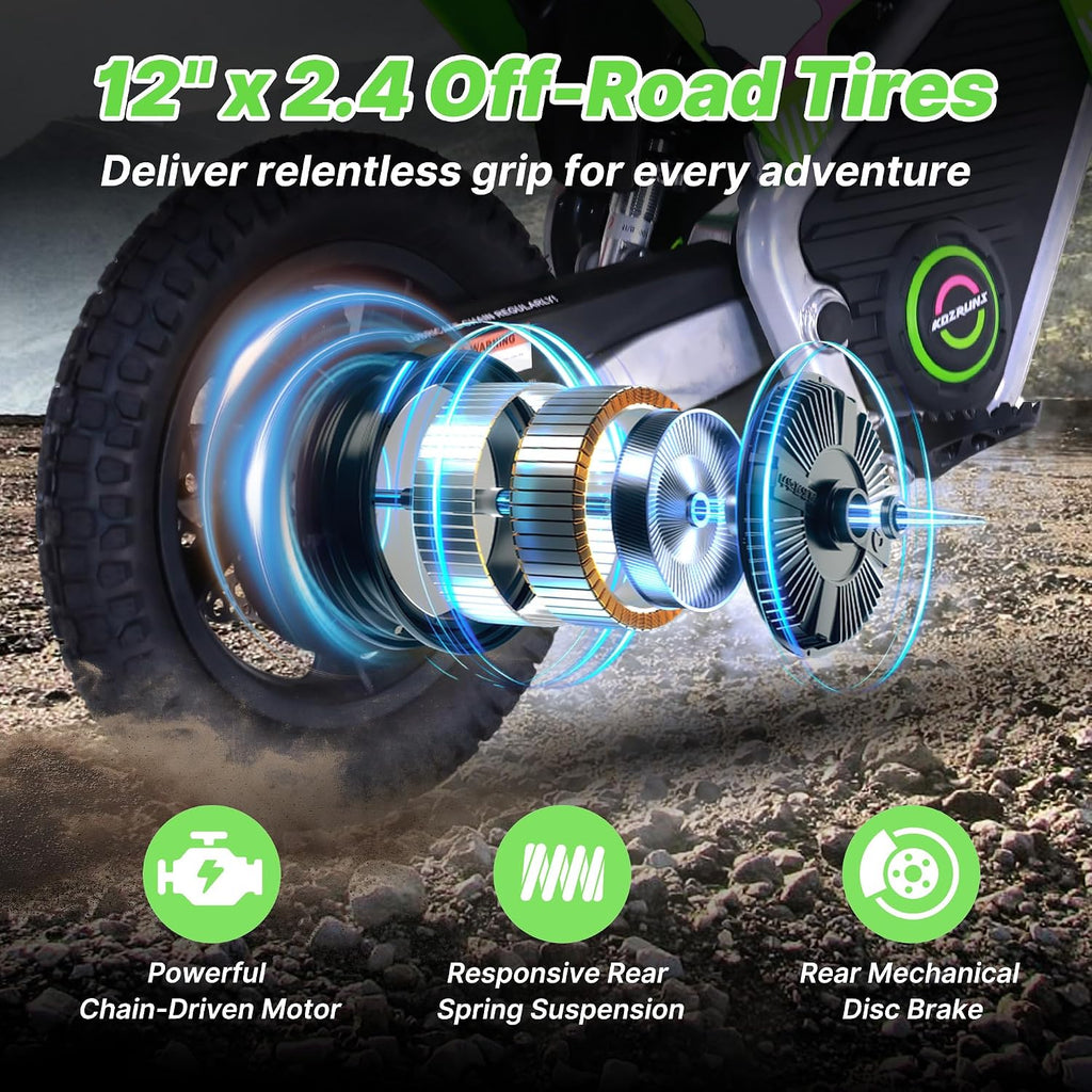 AIII 36V Electric Dirt Bike for Kids 3-8, High Performance 250W Racing Grade Motorcycle, Up to 15.5MPH, 3 Speed Settings, 12-Inch Off-Road Tires, Rear Disc Brakes & Advanced Shock Absorption, Green