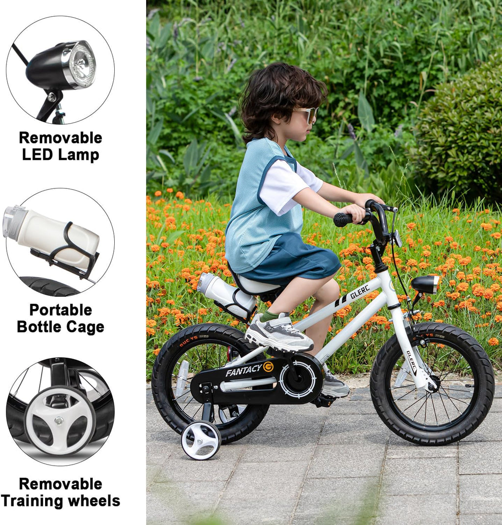 Glerc Fantacy Kids Bike, 12-20 Inch Children Bicycle for 2-13 Years Old Boys Girls, Kids Bicycle with Water Bottle Holder & Headlight & Training Wheels, Multiple Colors