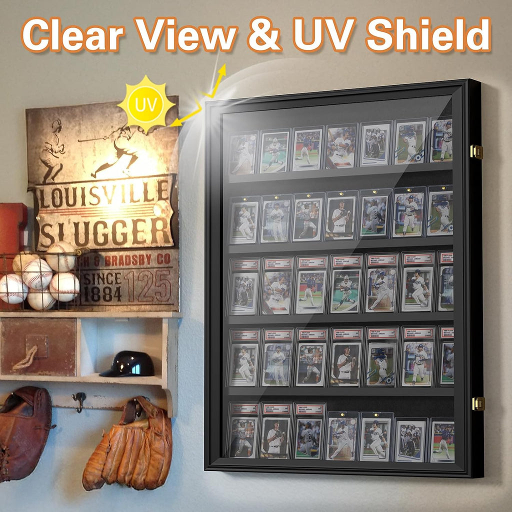 2 Pack Baseball Card Display Case, 36 Graded Card Display Frame Lockable, Trading Card Display with UV Protection Sports Card Display Case for Baseball Cards, Football Cards, Sports Cards
