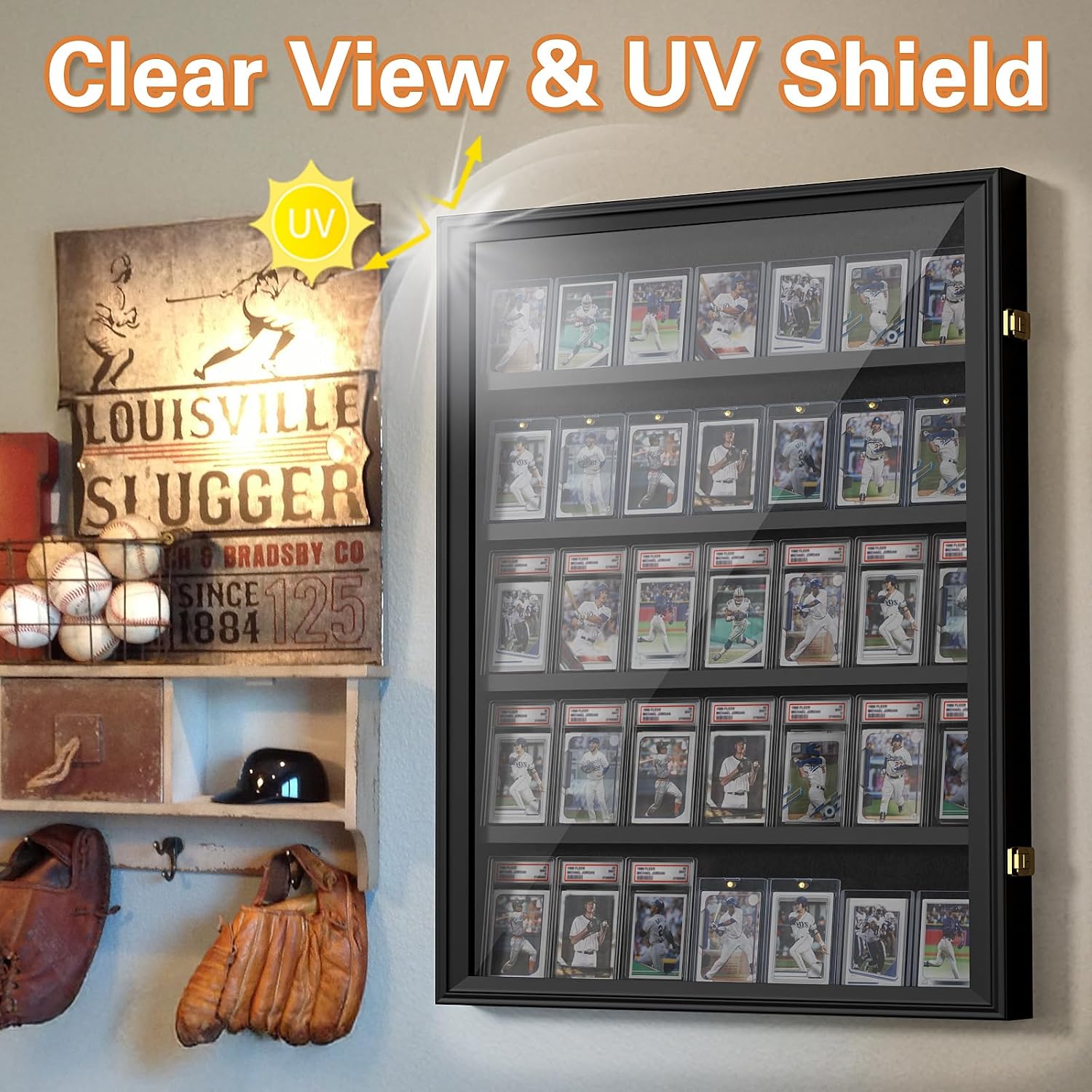 2 Pack Baseball Card Display Case, 36 Graded Card Display Frame Lockable, Trading Card Display with UV Protection Sports Card Display Case for Baseball Cards, Football Cards, Sports Cards