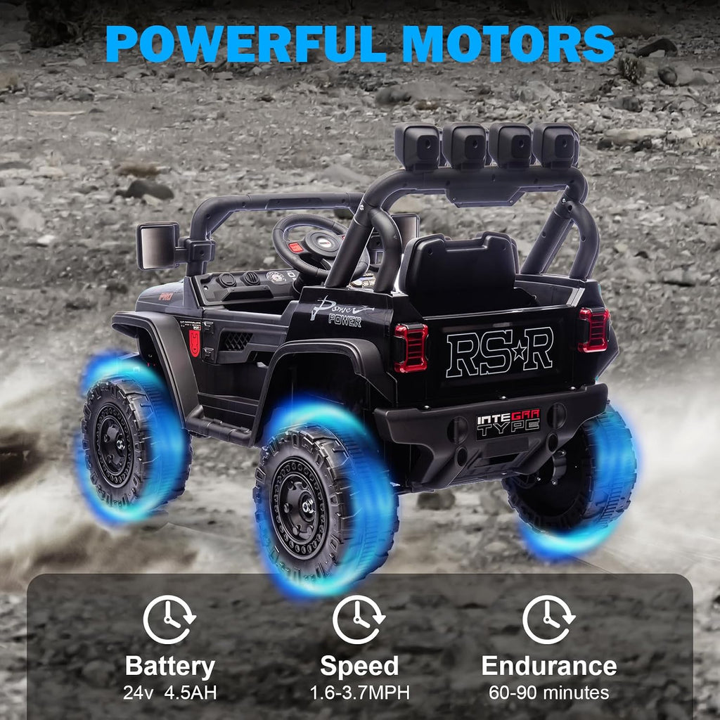 RunFast 24v Kids Ride on Car with Parent Remote Control,Electric Ride on Toys for Kids 3-5,3.7mph Max Speed,Battery Powered,Large Seat with Safety Belt,Aux Port,Gift for Boy&Girl (Black, 24V)