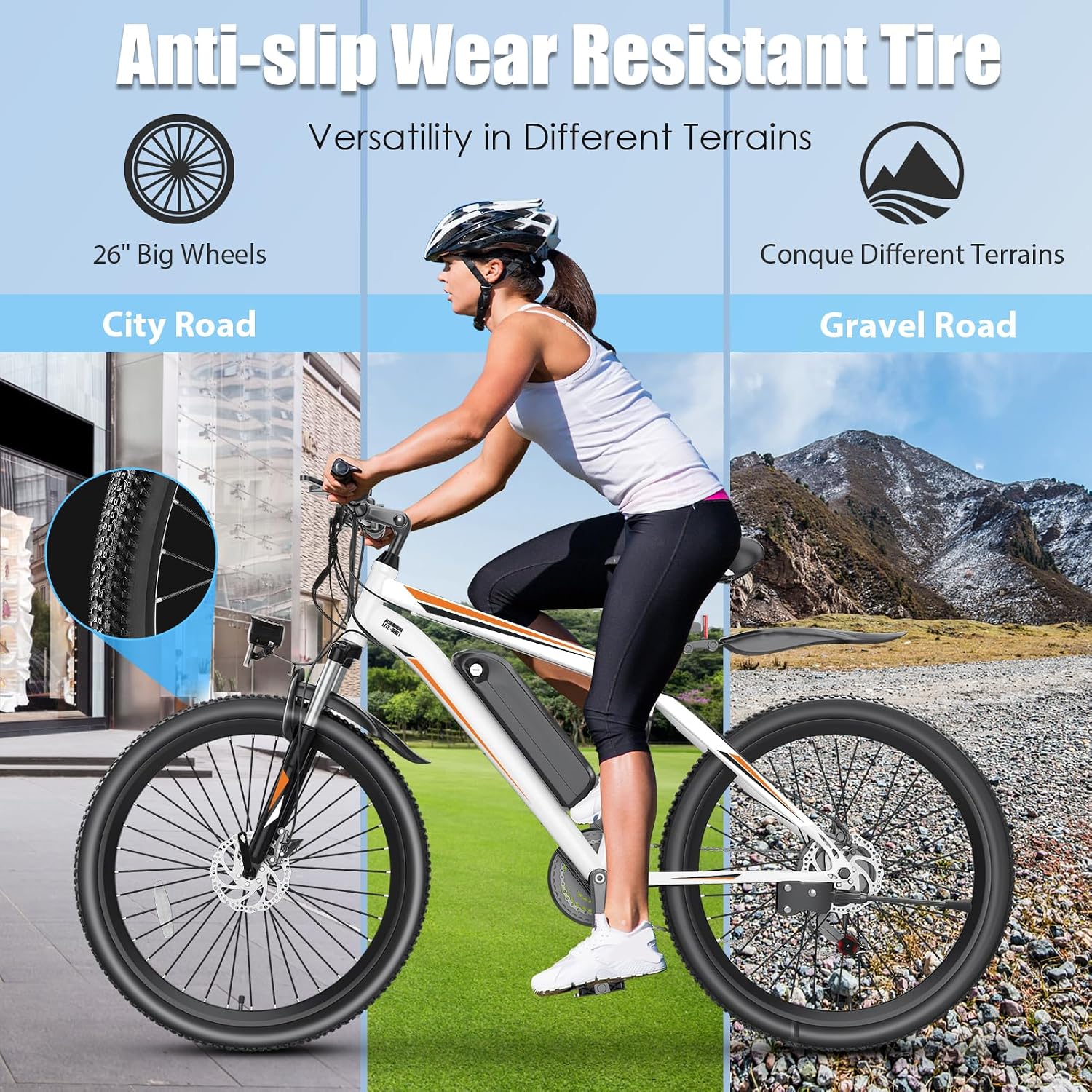 GOCIO 500W Electric Bike 26' Mountain Bicycle Adults Cruise Control Pedal Assist 48V 375Wh Battery 21-Speed E-Bike UL2849