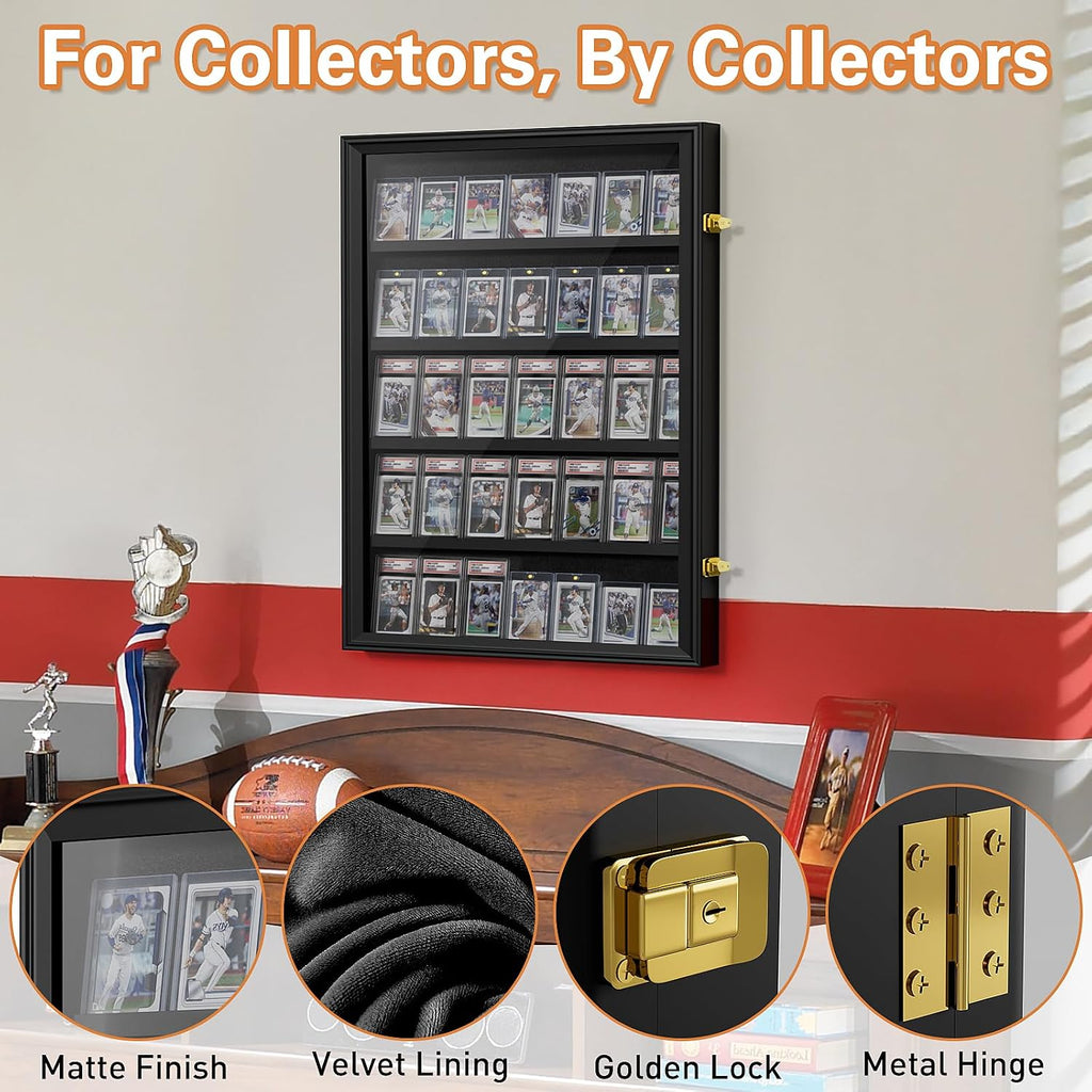 2 Pack Baseball Card Display Case, 36 Graded Card Display Frame Lockable, Trading Card Display with UV Protection Sports Card Display Case for Baseball Cards, Football Cards, Sports Cards