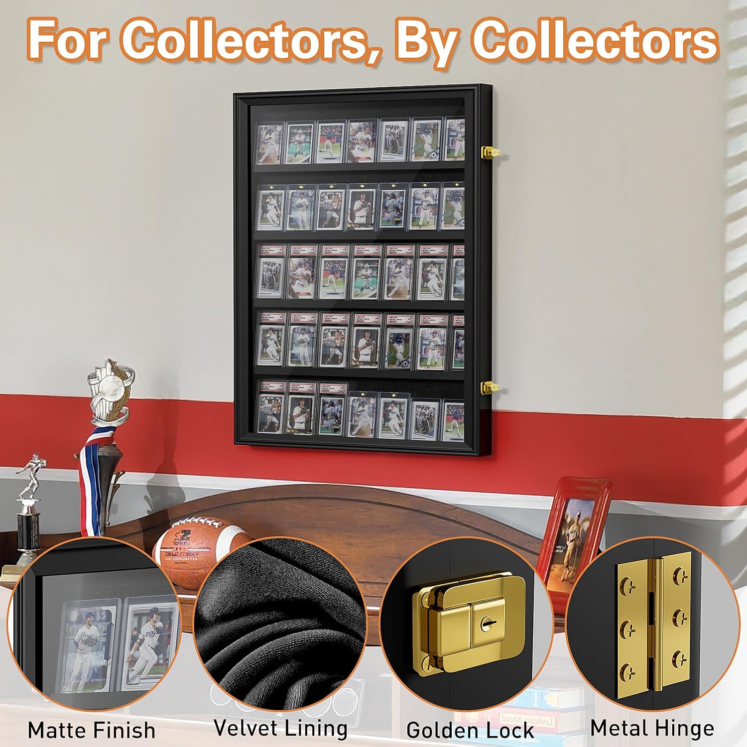 2 Pack Baseball Card Display Case, 36 Graded Card Display Frame Lockable, Trading Card Display with UV Protection Sports Card Display Case for Baseball Cards, Football Cards, Sports Cards
