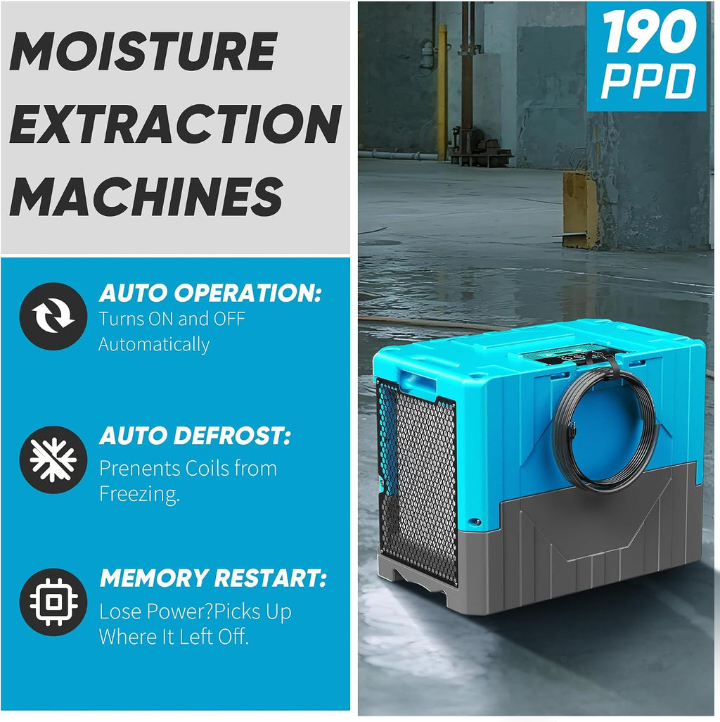 190Pints Commercial Dehumidifier for Basements with Pump Drain Hose, LGR Dehumidifiers with Wheels, Crawl Space Ddehumidifier for Basement, Warehouse and Garages Up to 6000 Sq.Ft, Blue-2026 Upgraded