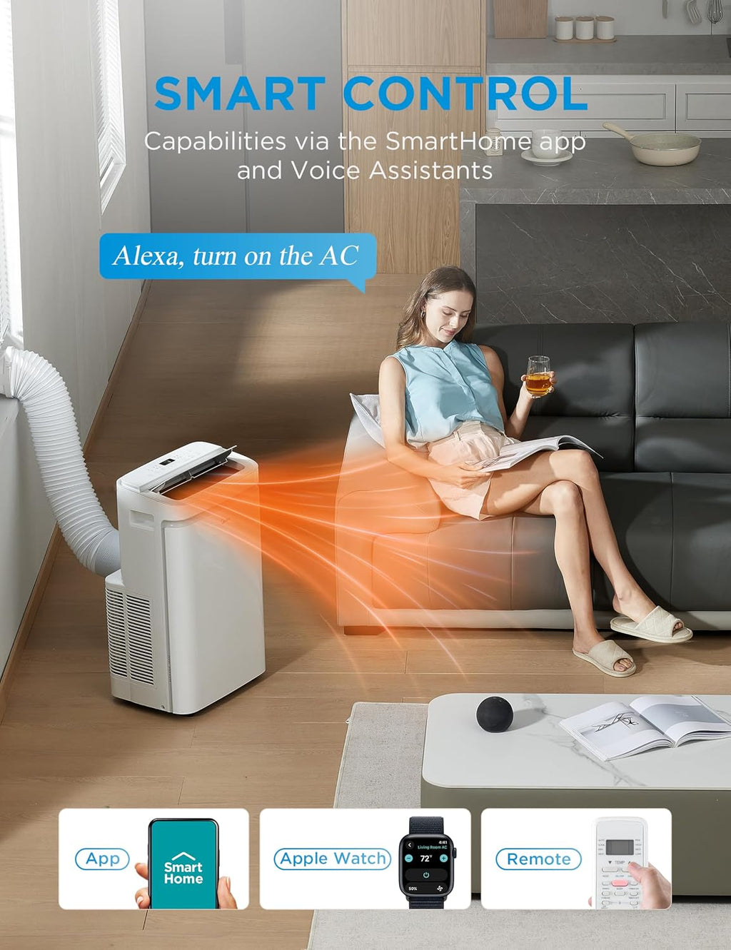 Midea 14,000 BTU ASHRAE (10,000 BTU SACC) Portable Air Conditioner, Cools up to 450 Sq.Ft., with Dehumidifier&Fan mode&Heat, Control with Remote, Amazon Alexa&Google Assistant, Easy-to-use and Instal