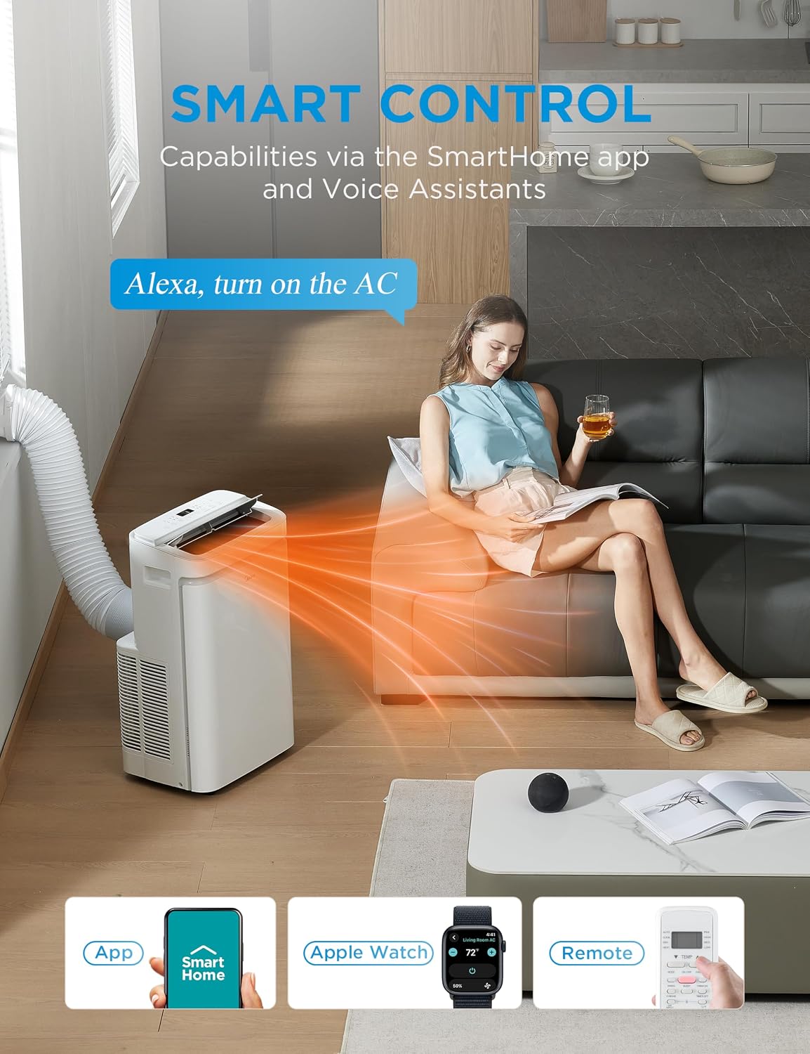 Midea 14,000 BTU ASHRAE (10,000 BTU SACC) Portable Air Conditioner, Cools up to 450 Sq.Ft., with Dehumidifier&Fan mode&Heat, Control with Remote, Amazon Alexa&Google Assistant, Easy-to-use and Instal