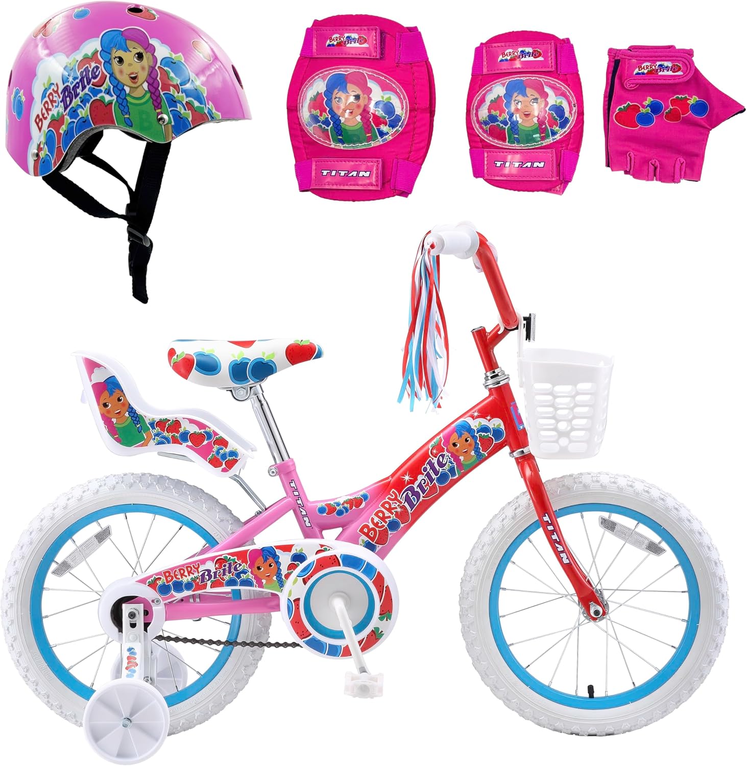 Titan Girls BMX Bike for Kids Ages 4-7, 16-Inch Wheels, 9-Inch Frame, Training Wheels, Toy Seat, Doll Basket, Streamers, First Bike, Princess Bicycle, Gift for Girls | for Kids, Training Wheels, Toy Seat, Doll Basket, Streamers, First Bike