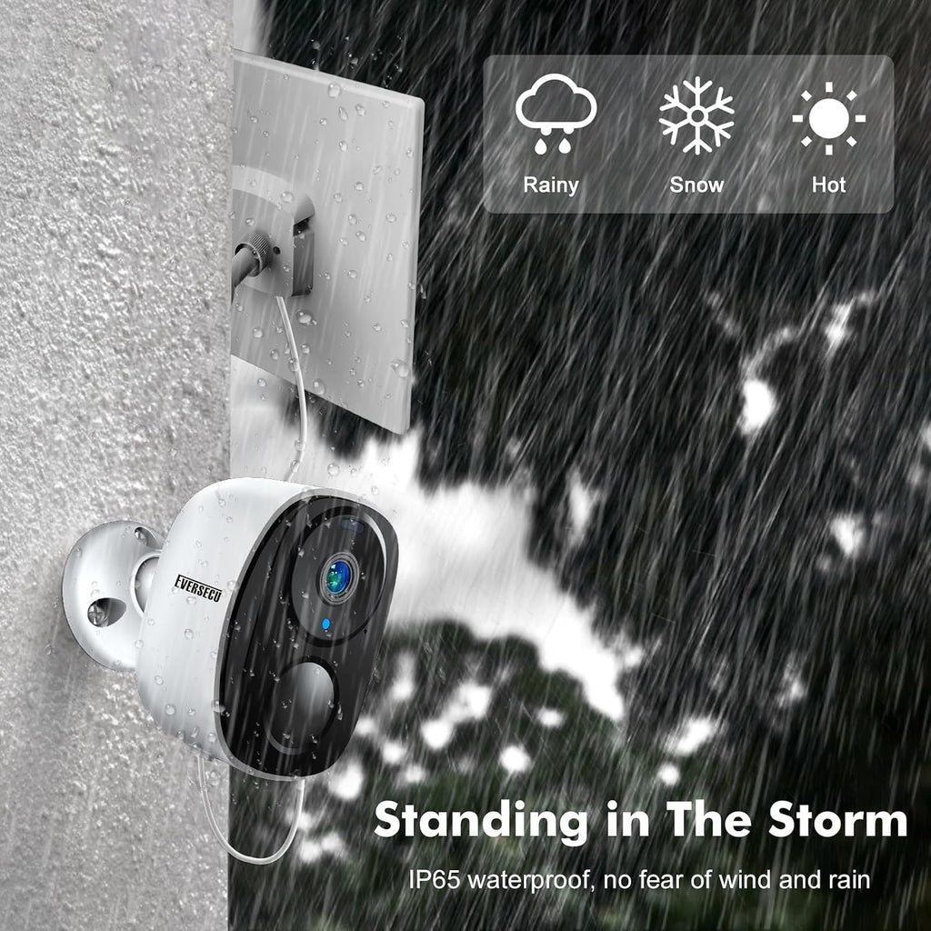 EVERSECU 2K 3MP Solar-Powered Wireless Security Camera Support Pairing Via Bluetooth, Outdoor WiFi Home CCTV Bullet Camera, Spotlight, PIR Motion Detection, 2-Way Audio, Compatible with Alexa(4pack)