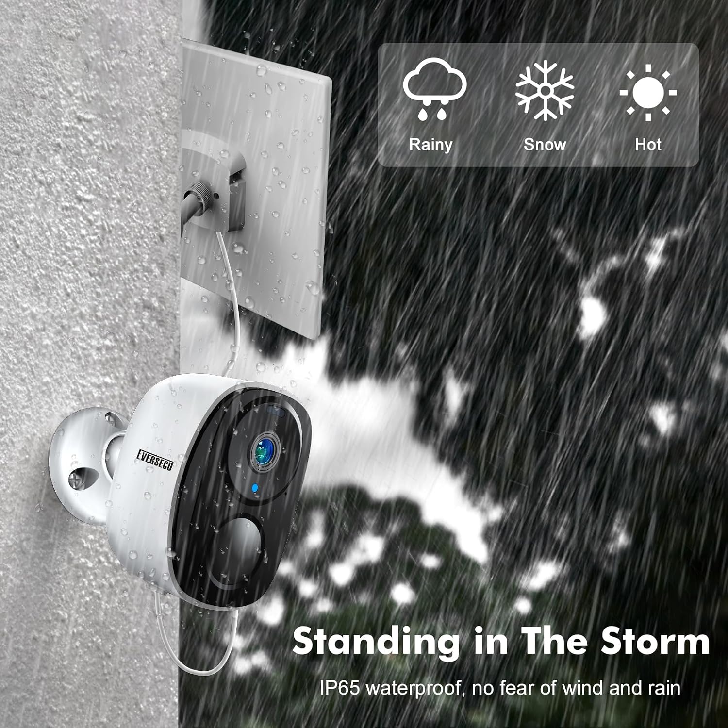 EVERSECU 2K 3MP Solar-Powered Wireless Security Camera Support Pairing Via Bluetooth, Outdoor WiFi Home CCTV Bullet Camera, Spotlight, PIR Motion Detection, 2-Way Audio, Compatible with Alexa(4pack)