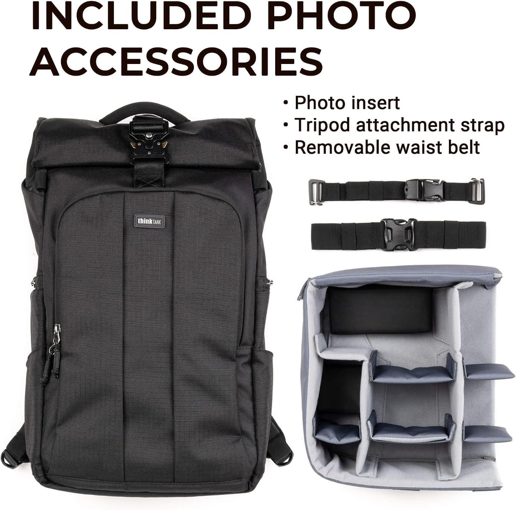 Think Tank FocusPoint 22L RollTop Camera Backpack - Golden Hour: Expandable Travel & Camera Backpack with Laptop Sleeve, Quick Side and Back Access, Rain Cover – Versatile Photography & Travel Bag
