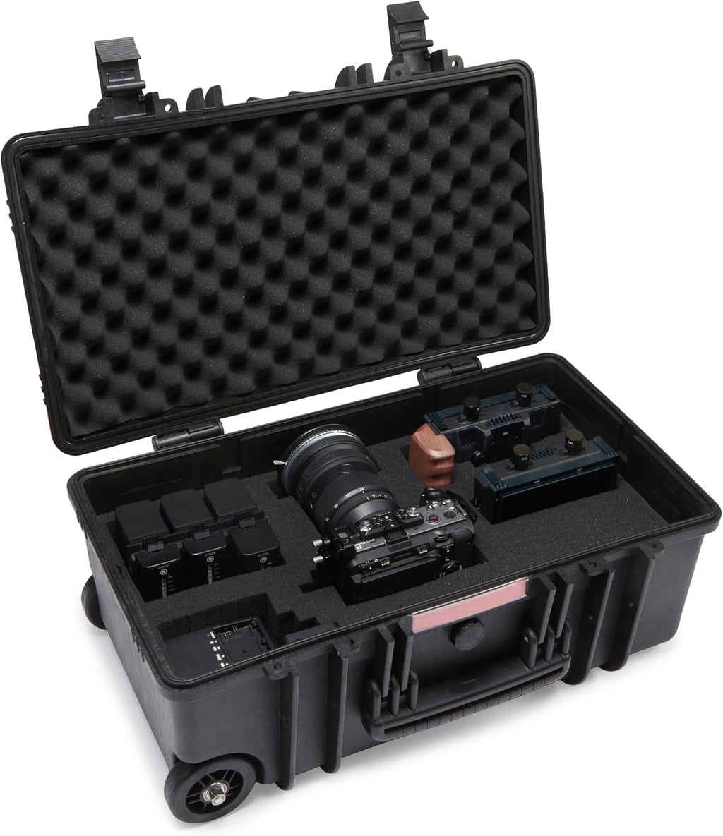 Amazon Basics Hard Protective Camera Case with Wheels, Large, Black, 22'L x 14'W x 9.8'H