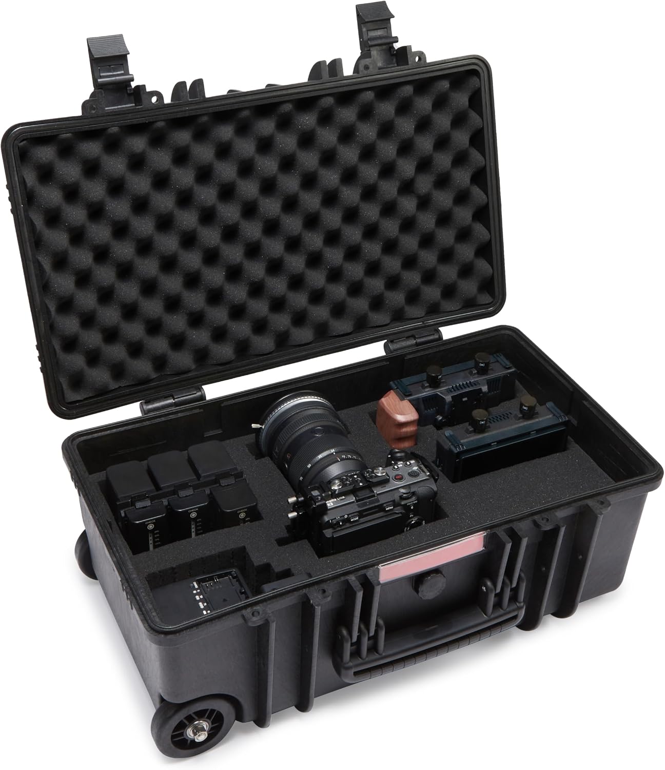 Amazon Basics Hard Protective Camera Case with Wheels, Large, Black, 22'L x 14'W x 9.8'H